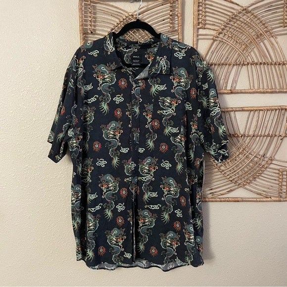 RVCA Neon Dragon Button Up Shirt Asian Artsy B18  Men's Sz XXL NWT B18 - Picture 1 of 13
